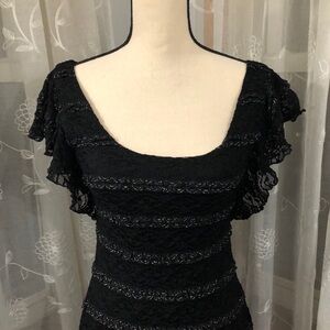 Guess LA black dress bodycon ruffled sleeves  SZ 6